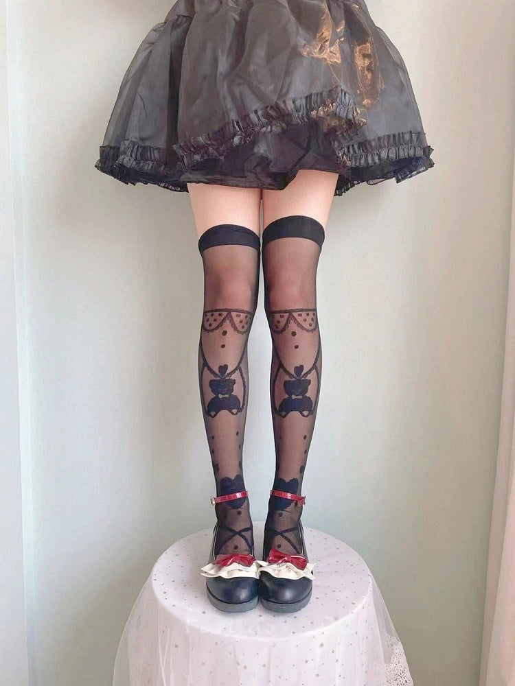 White Teddy Style Colors: Pattern Sheer Stockings (2 Lolita Bear