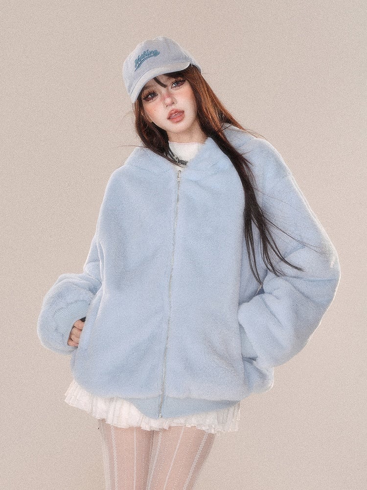 Dicke Wendejacke mit Kapuze und rosa-blauem Buchstabenmuster