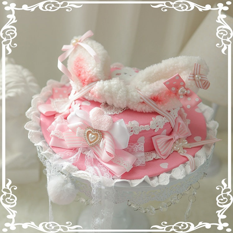 Ear Flat Pattern Options Hat Polka-dot Decorated Bowknot 5 Beaded Color Bunny Plush Details
