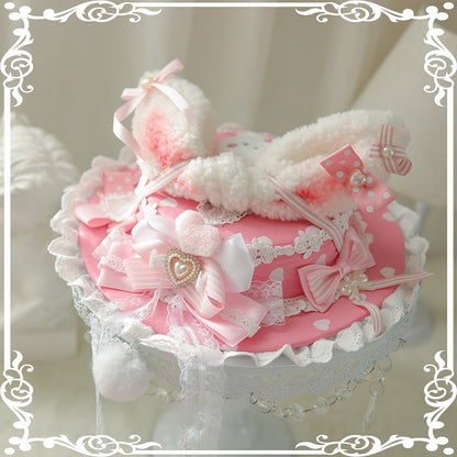 Ear Flat Pattern Options Hat Polka-dot Decorated Bowknot 5 Beaded Color Bunny Plush Details