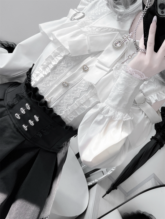 Blouse: White Jirai Buttons Pure Sweetheart Kei