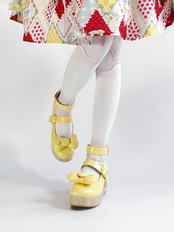 Buckle Platforms at Bow Yellow PU - Heart Top Sweet