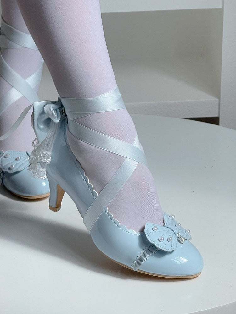 for Blue with Sophisticated Mid Lolita Heels Ribbon