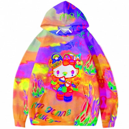 Hoodie mit Buchstaben- und Y2K-Kätzchen-Print Orange Fire