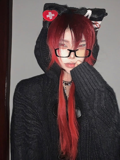 黒闇かわいい猫耳ハートクロスKC