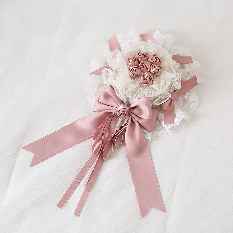 Bows and With Pink White Elegant Hat Lace And Mini Roses Gorgeous