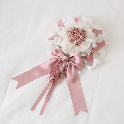 Bows and With Pink White Elegant Hat Lace And Mini Roses Gorgeous