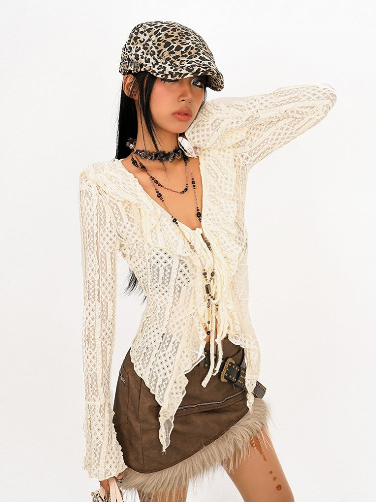 Lace V-Neck Ruffled Punk Beige Wasteland