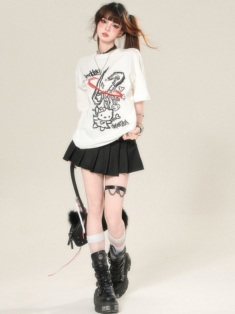 かわいいキティプリントTシャツ デイリーホワイト