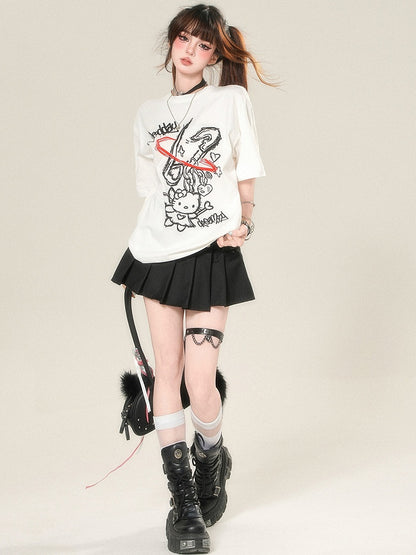 かわいいキティプリントTシャツ デイリーホワイト