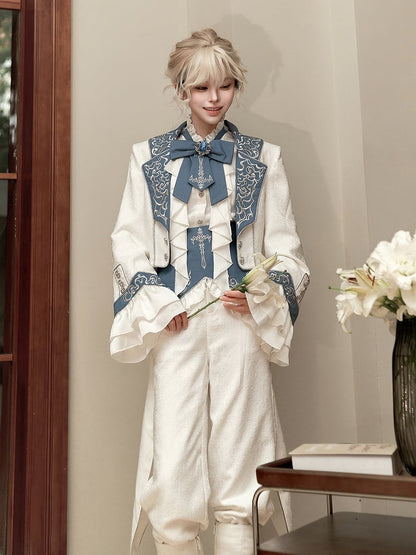 Belt+Pants Coat+Shirt+Corset Pieces Split-Tail Four Ouji Set-BlueWhite Lolita Prince