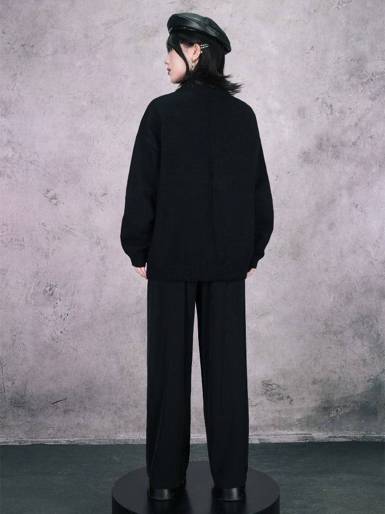 Iris Pattern Gothic Black Double Zipper Sweater Jacket - Quirky Hut