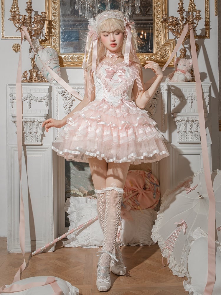 Lace-Trimmed Corset Jumper Skirt with Heart Bodice - Mademoiselle Pearl