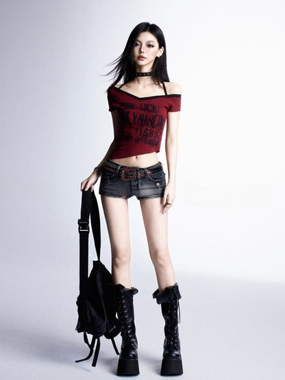 Eng geschnittene schwarze Glamorous-Jeansshorts mit niedriger Taille