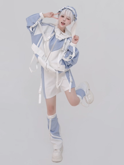 Weiße Tenshi und Warmers Style Leicht verstellbare Techwear-Manschetten Bein Kaiwai Snap Blau mit