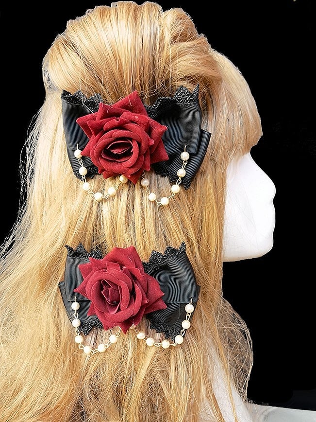 Chain Black Details Red Bead Lace with and Hairclips Lolita Rose