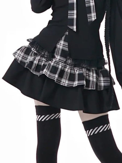 Lace Trim with Tiered Skirt Black Plaid