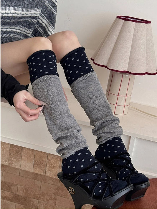 Polka Colors Stockings Leg Warmer with Dot Panel 3 Knit
