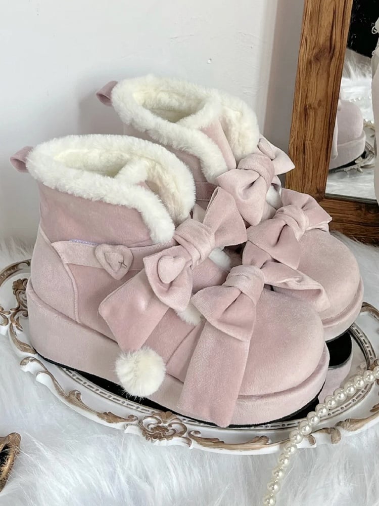 - Lolita Sweet Platform Boots Pompon Winter Charm Pink