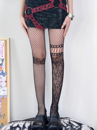 Y2K Fishnet Asymmetrical Black Tights Design