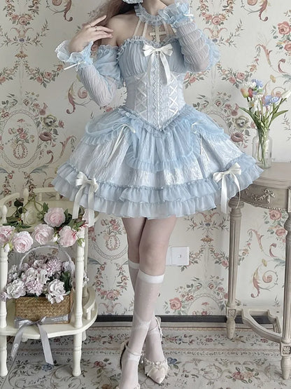 Cross Belle Blaues Lolita-Korsettkleid mit Neckholder-Ballettkern JSK