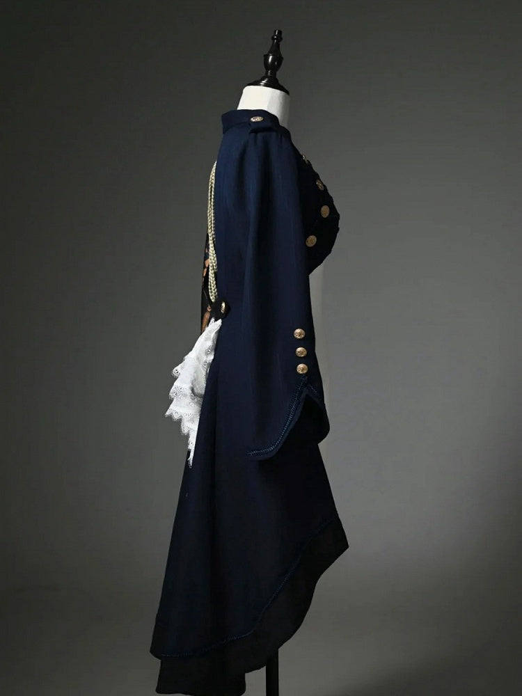 Dark Blue Detachable One-Shoulder Cape Coat