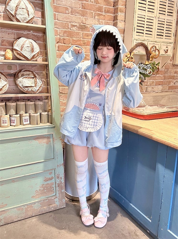 Shorts Bubble Shark Light Blue  Apron Design Overalls