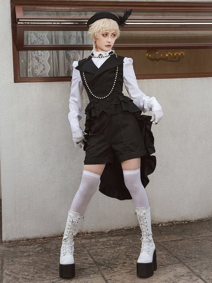 Collar Lapel Ouji Detail Waistcoat Ruffle Train Lolita Detachable Black with