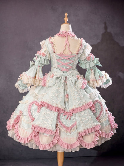 Wunderschönes Hanayome Lolita-Kleid mit Rosettenstickerei und Perlenkettendetails in Mintgrün