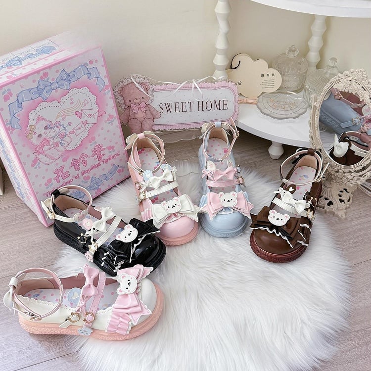 Lolita Shoes Flat for Style Sweet with 3cm PU Blue