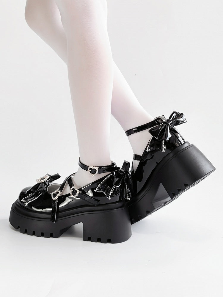 Snap Mary Lolita Platform Black Beaded Heel Janes High - Sweet Block Heart