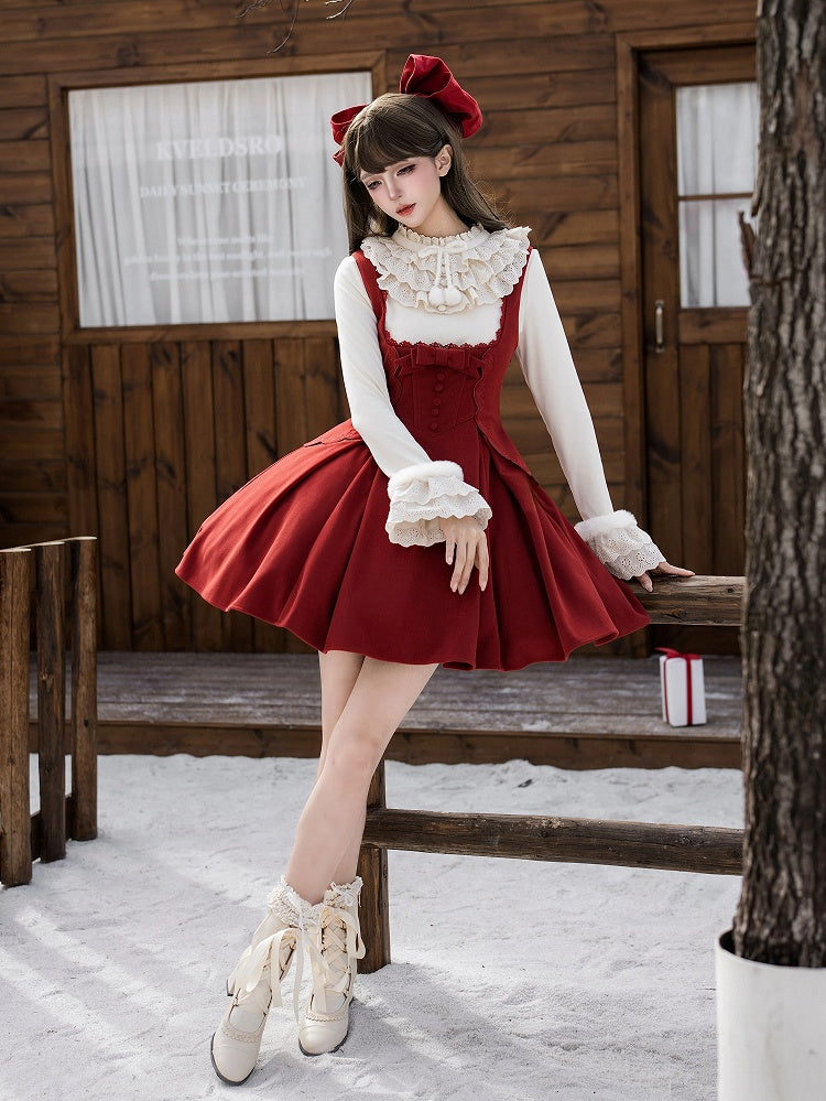 Red Version Embroidery Boned Waist Dress Short Rosette Lolita