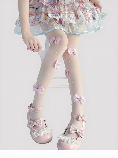 Sheer Pantyhose in Black or White Featuring 3D Bow Accents - Milkcat Studio