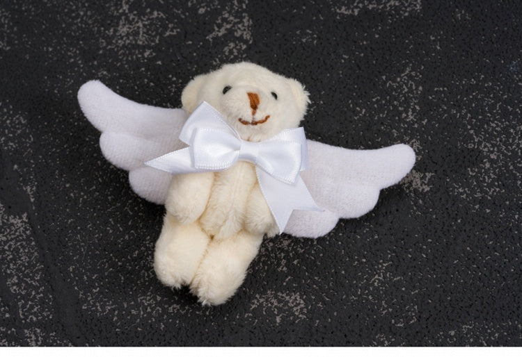 White Angel Wing Beige Teddy Bear Bow Hairclip