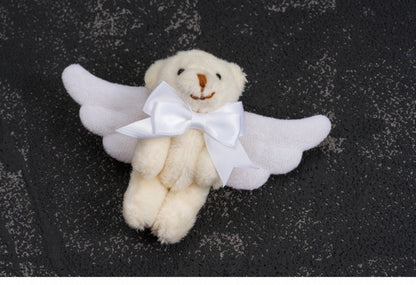 White Angel Wing Beige Teddy Bear Bow Hairclip