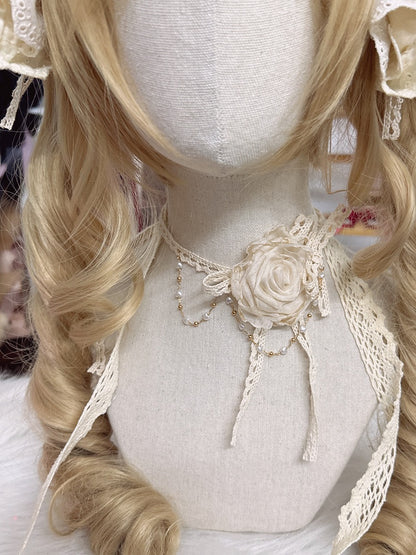 Rose Color 4 Choker Chain Options Lace Bead