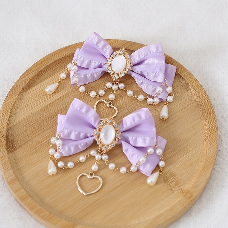 Pair 13 Bowknot Heart Chain Of Colors And Charm Hairclips Bead Gorgeous A