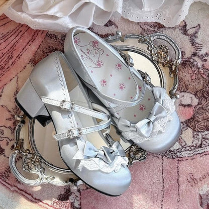 Design Round Toe Elegant Snap Mid Lolita Silver with Heels