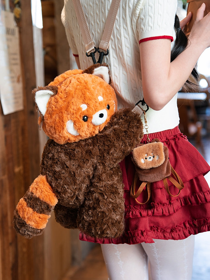 Red 40cm Backpack/Crossbody Panda Plush Bag Cute Brown