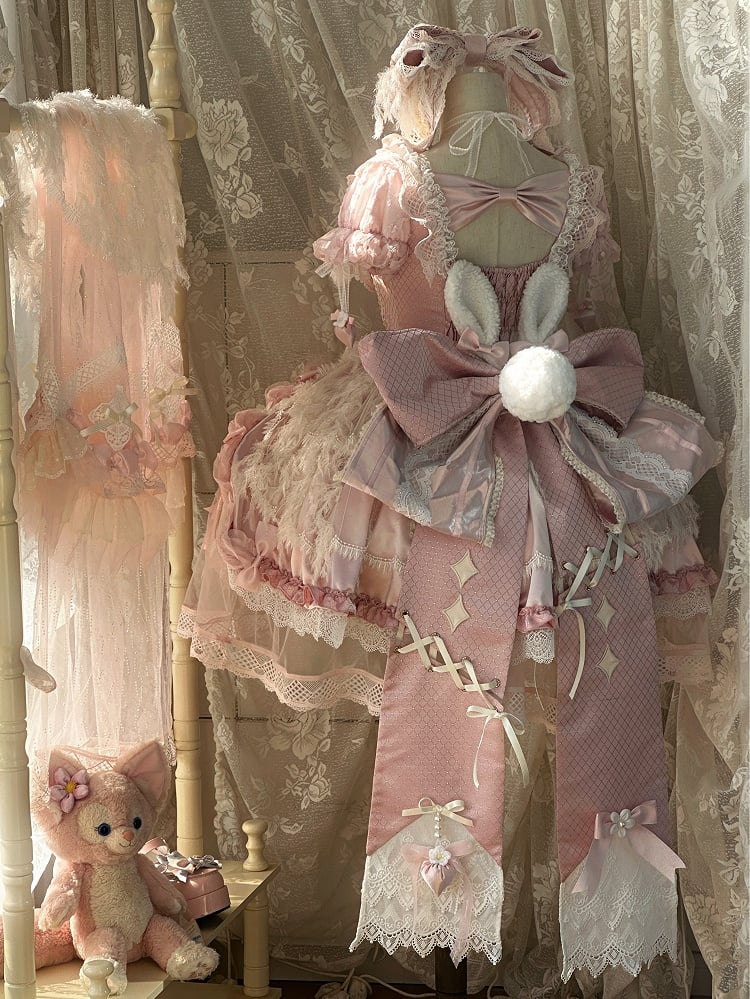 Train Ears Lolita Pink with Plush Tail Bunny Bow Big