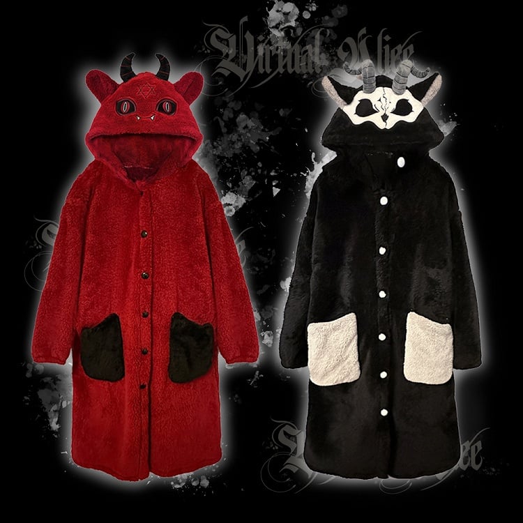 Gothic Pants Pajama with Winter Plush Nightgown Set Red Devil