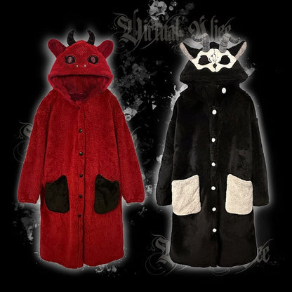 Gothic Pants Pajama with Winter Plush Nightgown Set Red Devil