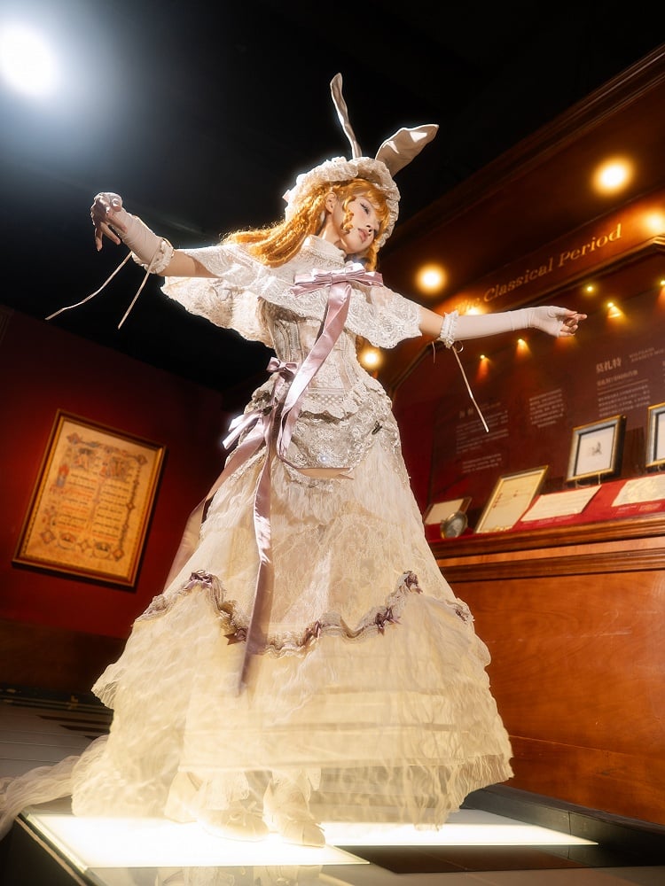 Skirt Versatile Long Bustle Patched Vintage Lace