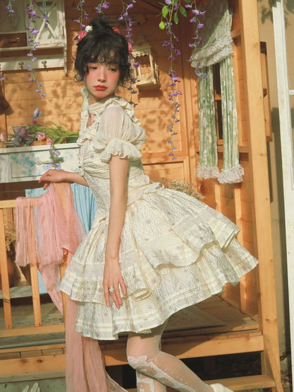 花柄フリルトリムブラウスコルセットトップセット