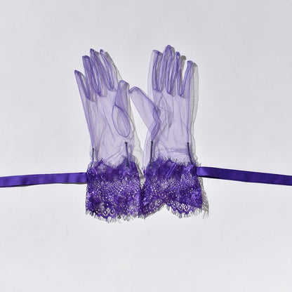 Schwarz / Handschuhe Weiß Lila Rot