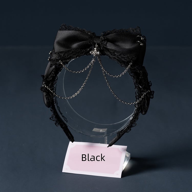 Detail Chain Lace with Black/White/Black Landmine-Style KC Cross White 3D Bow