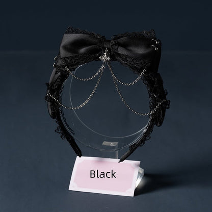Detail Chain Lace with Black/White/Black Landmine-Style KC Cross White 3D Bow