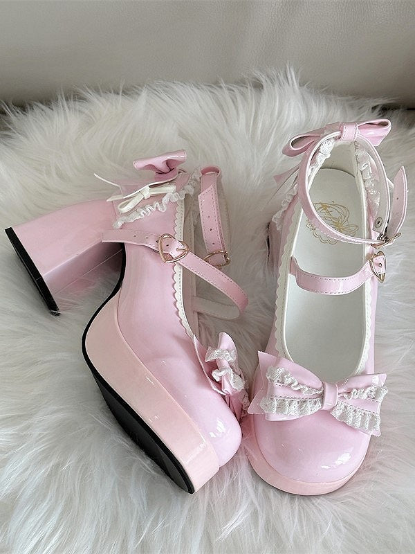 Mary Lace-Adorned Top Pink Janes at Lolita Heart with Elegant Fastener Bow