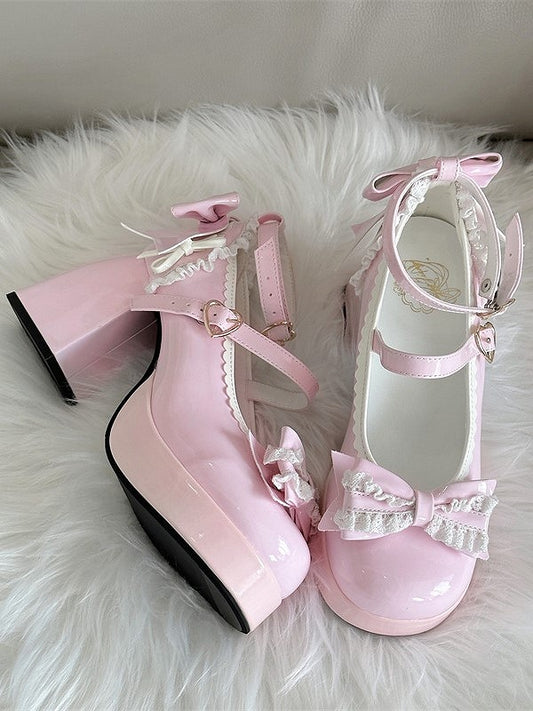 Mary Lace-Adorned Top Pink Janes at Lolita Heart with Elegant Fastener Bow