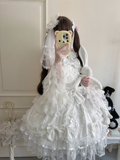 Doll-Style Dress JSK Princess Pure White Lace Lolita Details with Bow